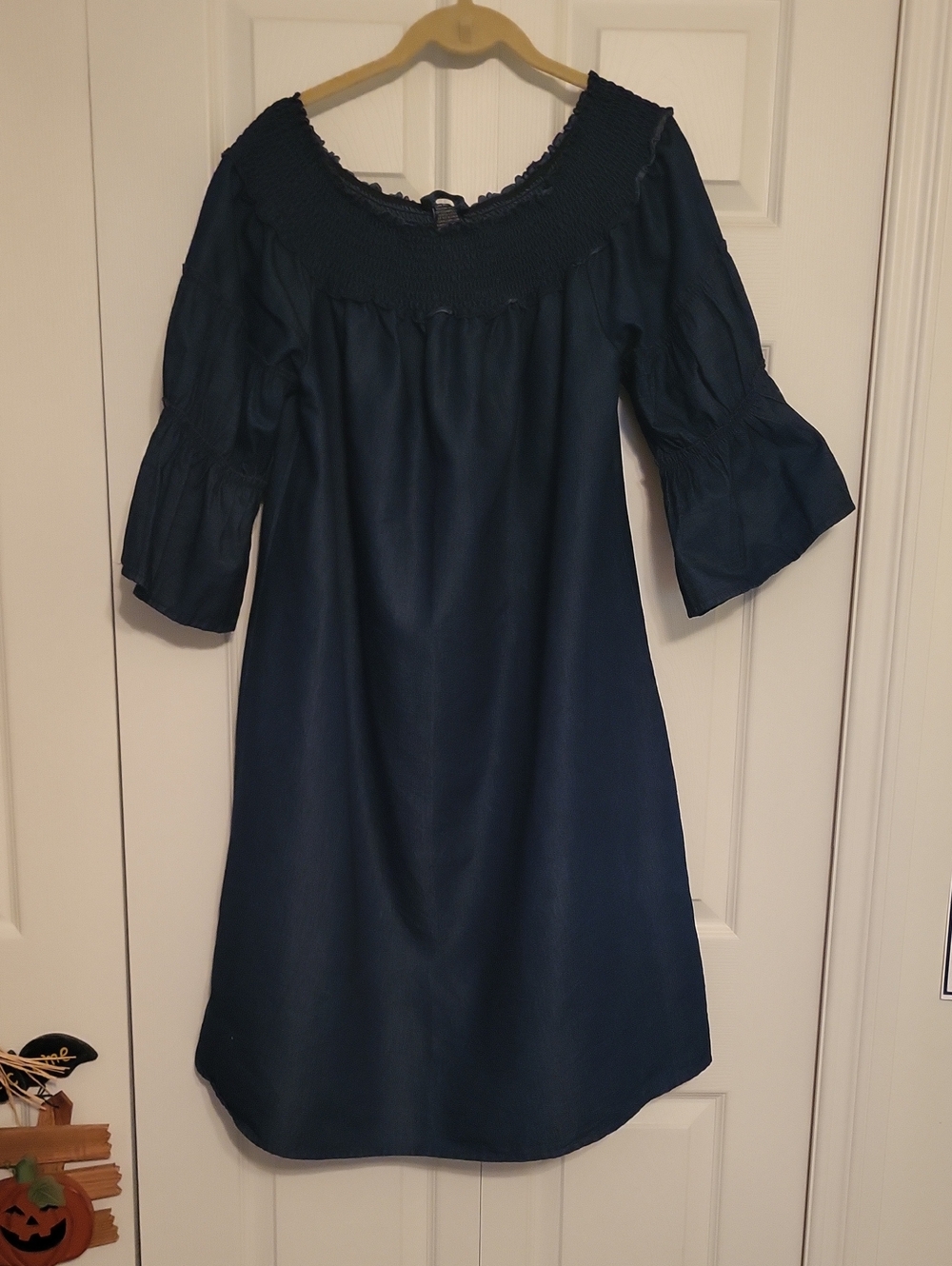 Women's Navy Smocked Yoke Dress
